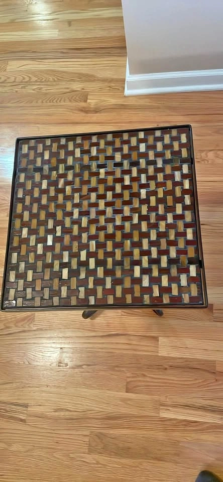 Square Mosaic Tile Top Side Table with Metal Base