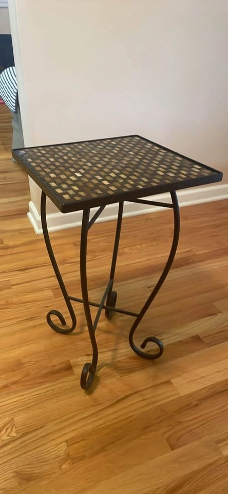 Square Mosaic Tile Top Side Table with Metal Base - photo 2