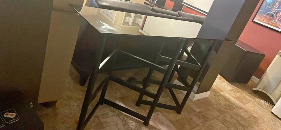 Modern Glass Top Console Table with Metal Frame