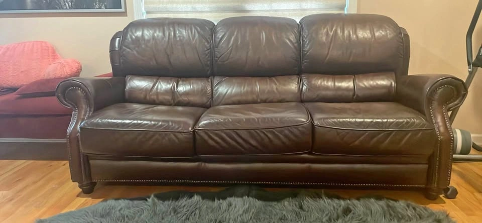 Dark Brown Leather Sofa with Nailhead Trim