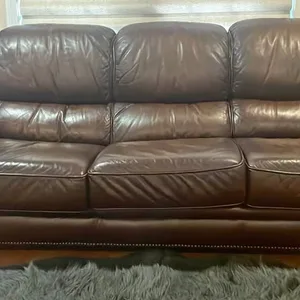 Dark Brown Leather Sofa with Nailhead Trim