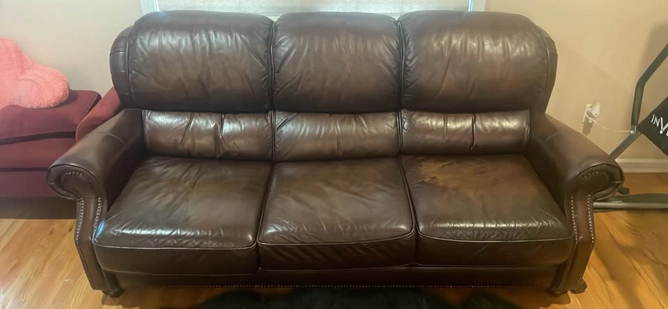 Dark Brown Leather Sofa with Nailhead Trim - photo 2
