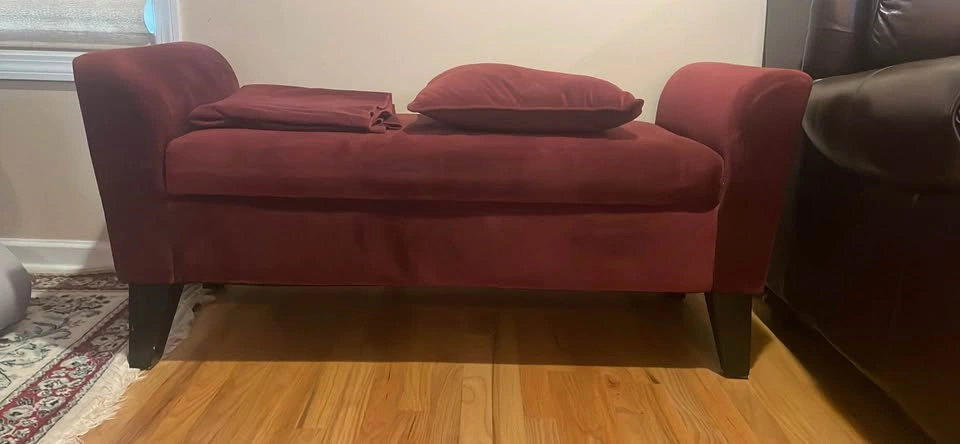 Burgundy Velvet Storage Bench with Rolled Arms - photo 3