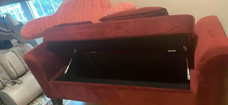 Burgundy Velvet Storage Bench with Rolled Arms - photo 4