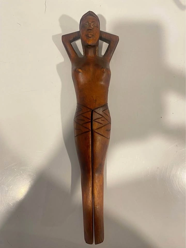 Vintage Hand Carved Wooden Lady Nutcracker Folk Art Novelty Figu