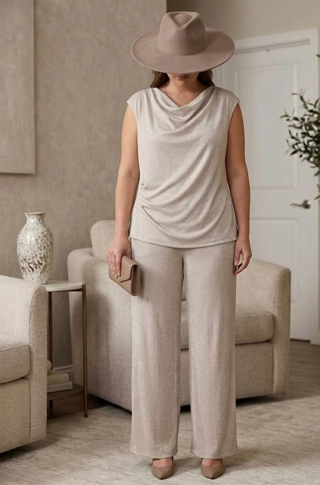 M/L Donna Karan Champagne Shimmery Co-ord Set