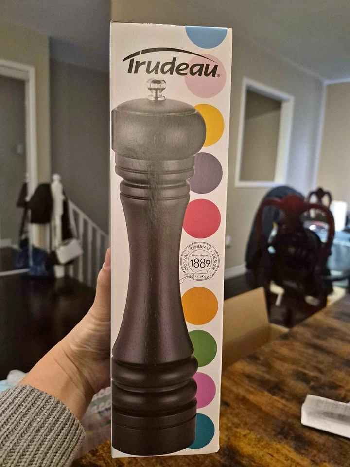 Brand New Trudeau 10 inch Wooden Pepper Mill with Peppercorns