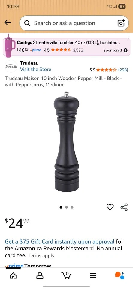Brand New Trudeau 10 inch Wooden Pepper Mill with Peppercorns - photo 3