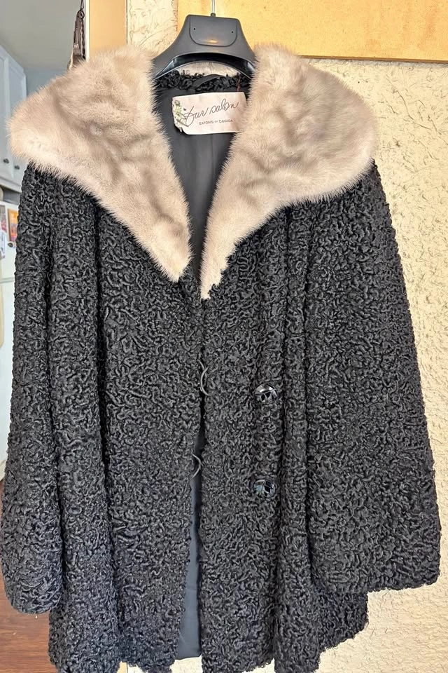 60's Persian Lamb Short Coat With Gray Mink Collar