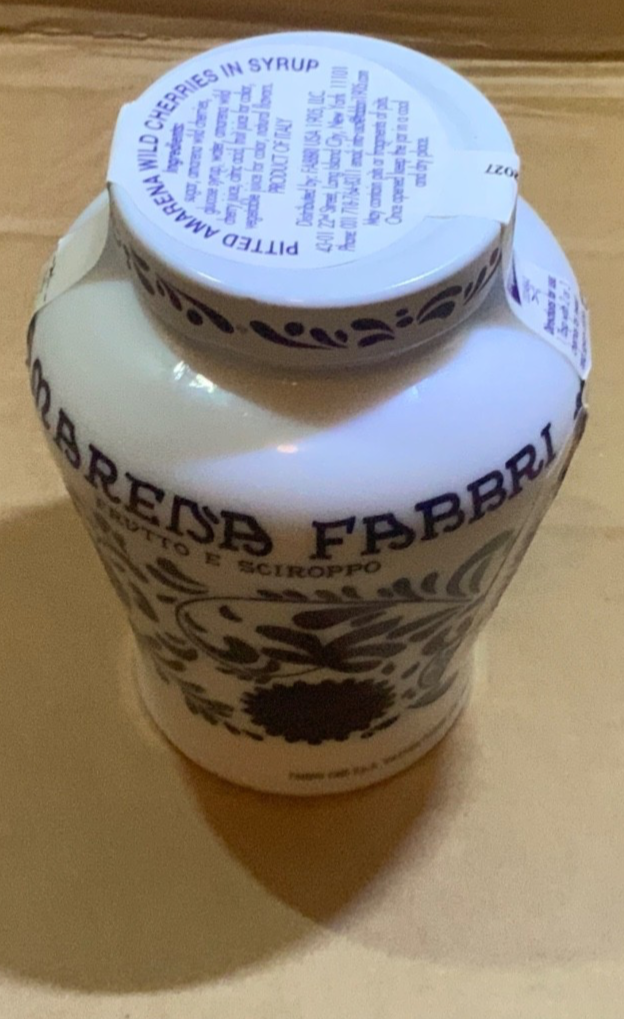 Amarena Fabbri Milk Glass Jar With Cherries Blue White Floral 5. - photo 2