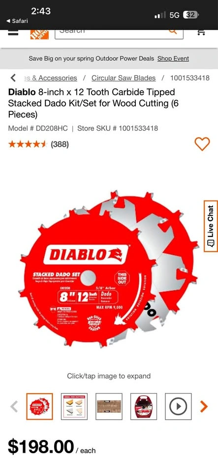 Diablo 8-inch 12 Tooth Carbide Tipped Stacked Dado Kit