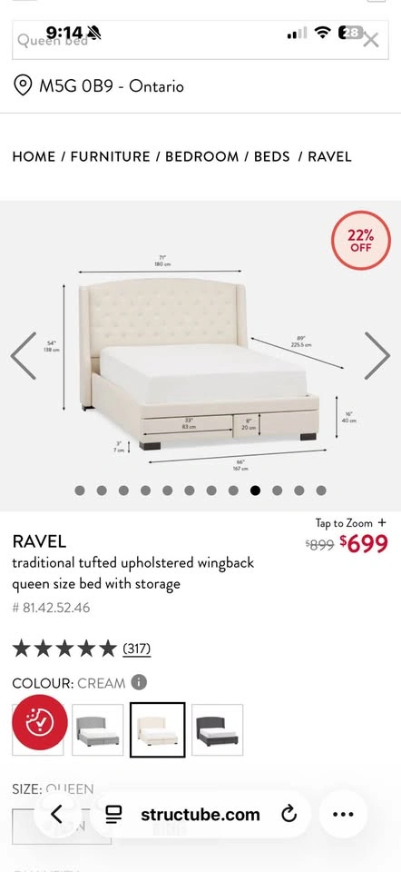 Structube queen beige bed frame - photo 4