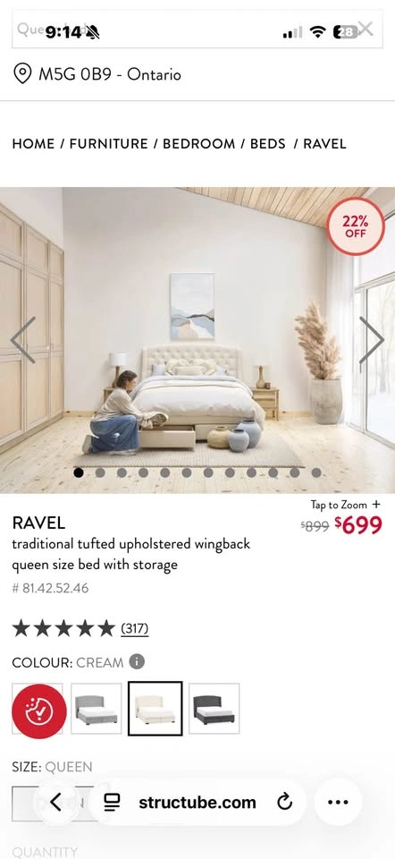 Structube queen beige bed frame - photo 5