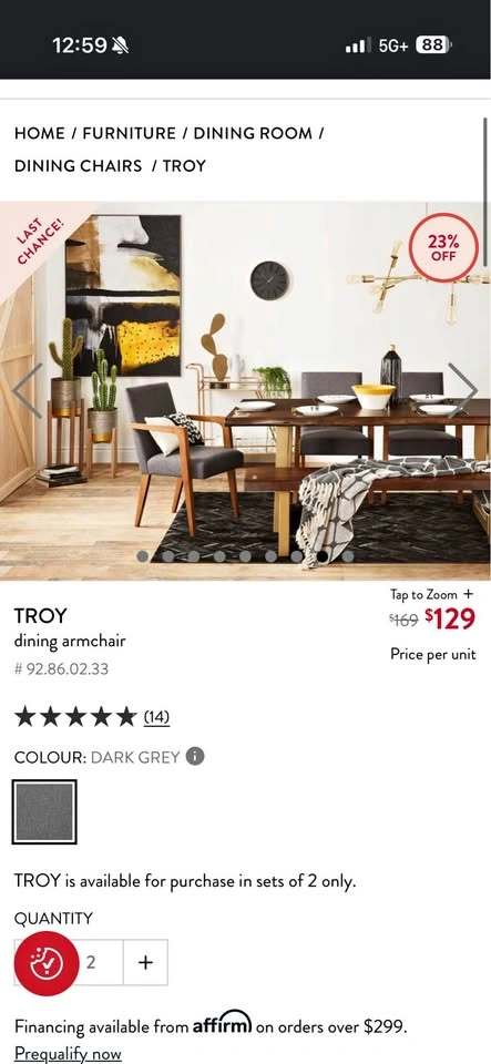 Structube Troy Dining Armchairs (Pair)