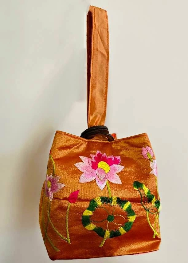 New Embroidered Bag/Purse - Satin Orange