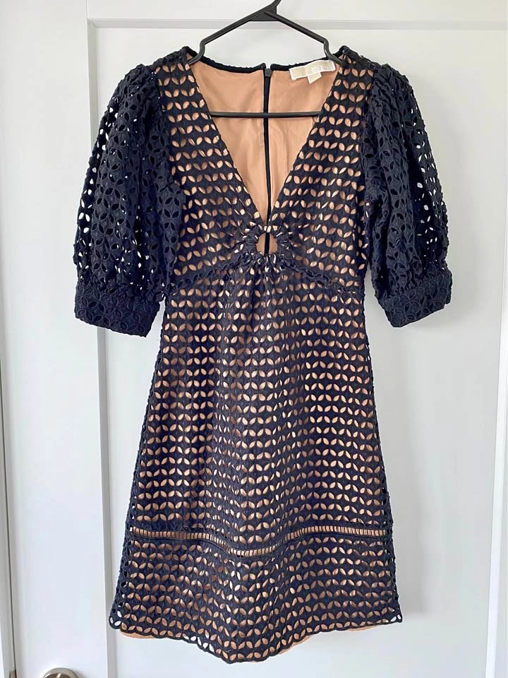Michael Kors Black Eyelet Puff Sleeve Dress Size 0