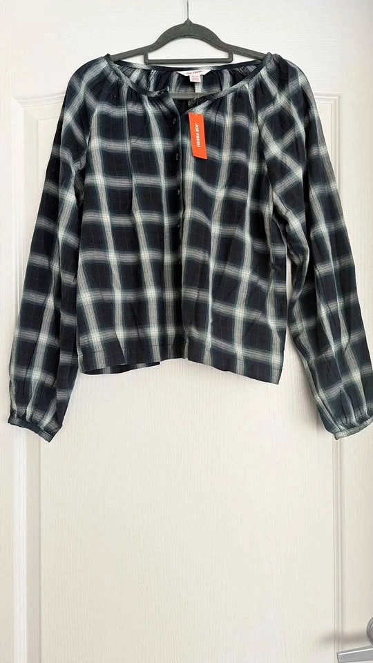 Brand New Joe Fresh Plaid Button Front Blouse XS