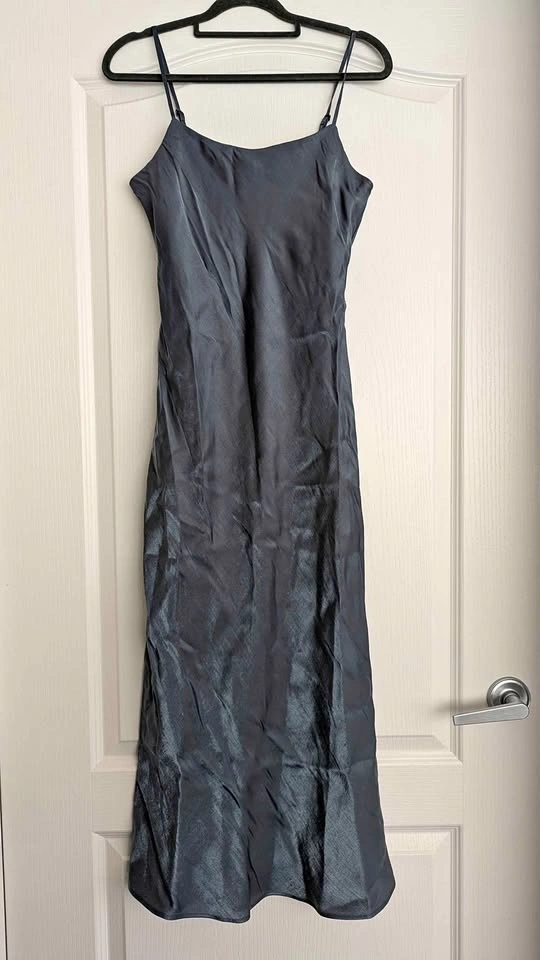 Joe Fresh Satin Slip Dress Slate Grey Size 0 NWT