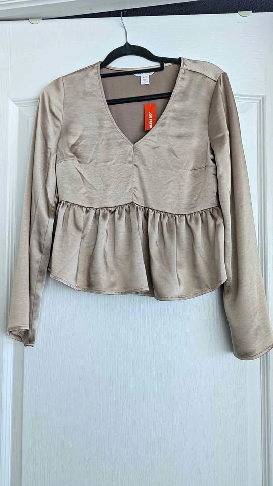 Joe Fresh Taupe Satin Peplum Top - Size XS