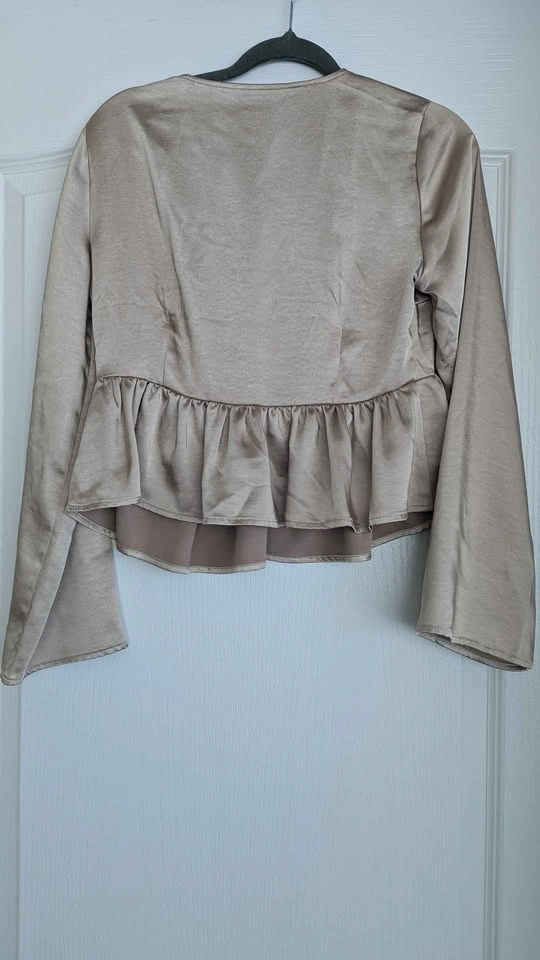 Joe Fresh Taupe Satin Peplum Top - Size XS - photo 2