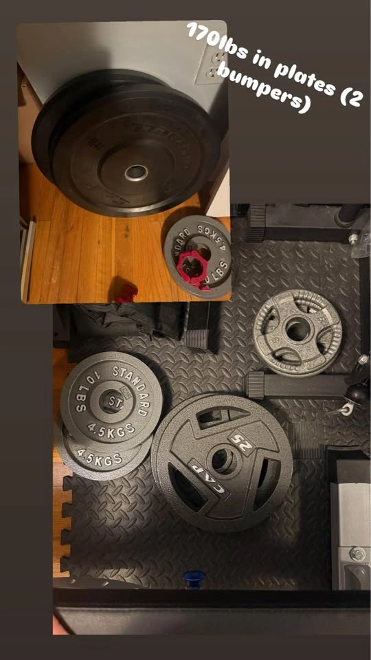 Single pulley cable machine, bench, dumbbells, plates, barbell - photo 3