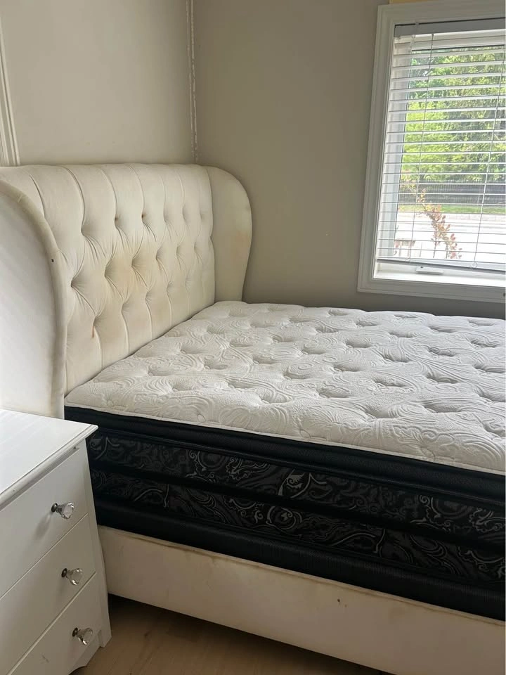 Double/Full Size White Upholstered Bed Frame - photo 2