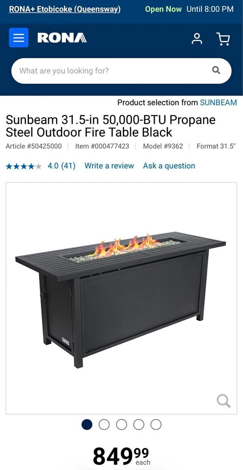 Sunbeam 31.5-in 50,000-BTU Propane Outdoor Fire Table