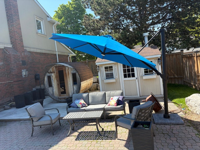 Blue Cantilever Patio Umbrella with Stone Base - photo 2