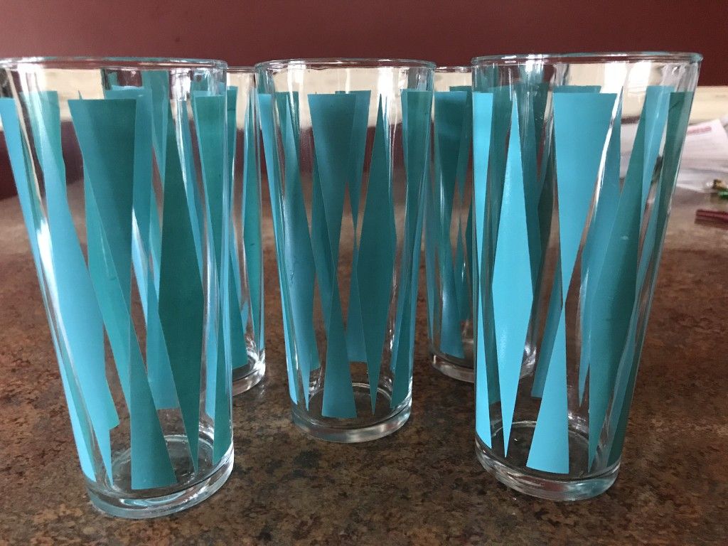 Vintage Mid Century Atomic Tumblers (5) Turquoise