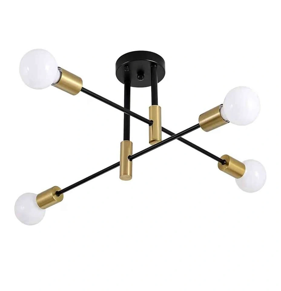 Modern 4-Light Sputnik Ceiling Light Fixture Black Gold