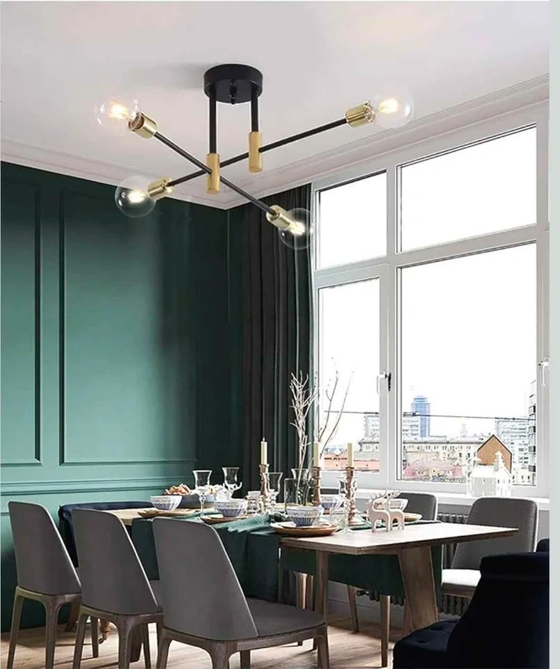 Modern 4-Light Sputnik Ceiling Light Fixture Black Gold - photo 3