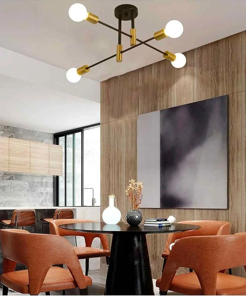 Modern 4-Light Sputnik Ceiling Light Fixture Black Gold - photo 4