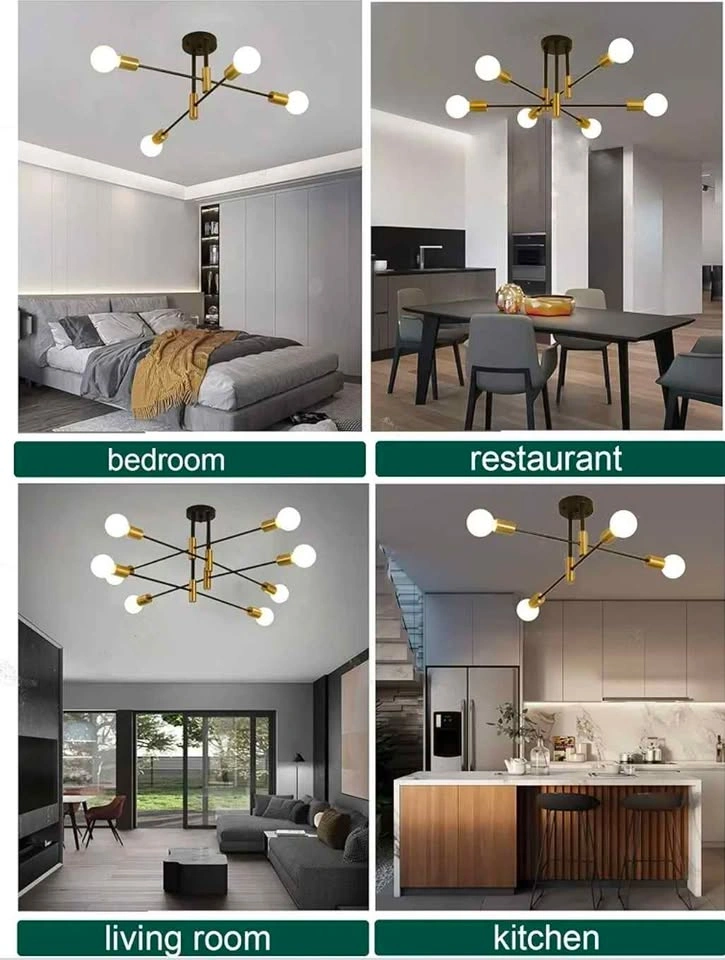 Modern 4-Light Sputnik Ceiling Light Fixture Black Gold - photo 5