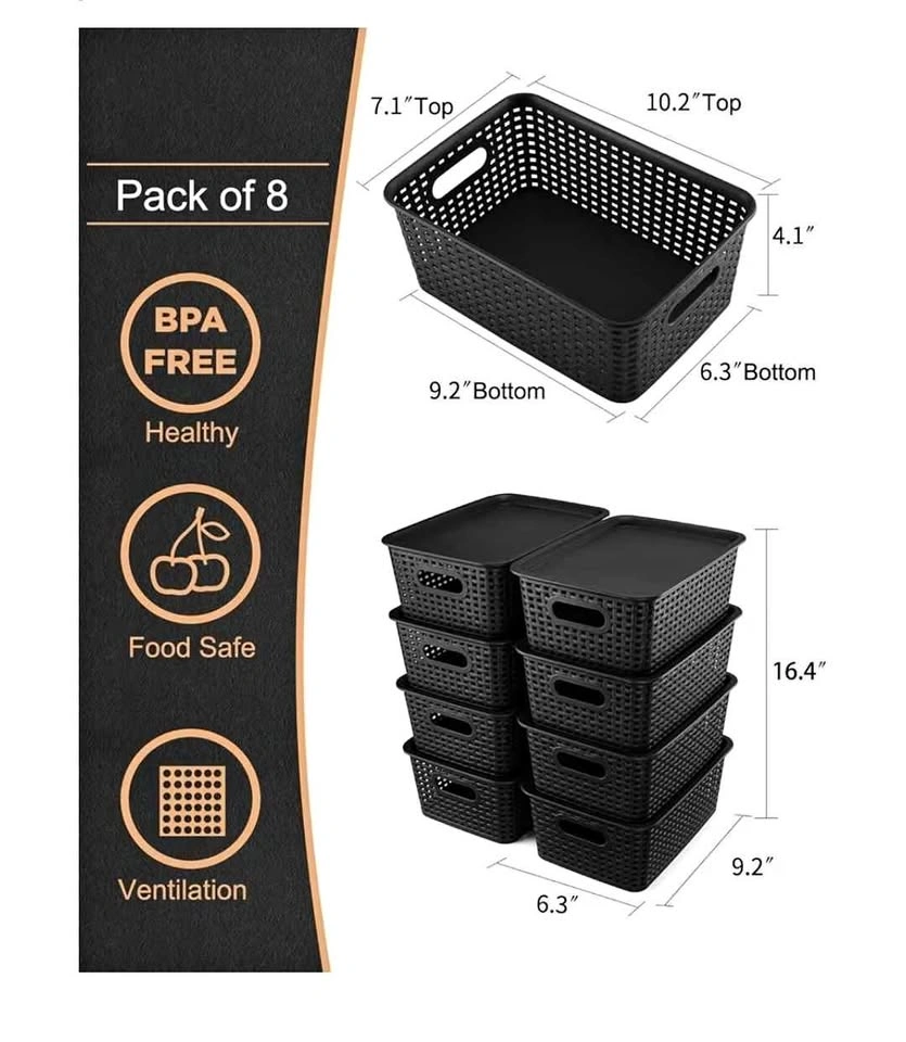 8 Pack Grey Storage Baskets with Lids