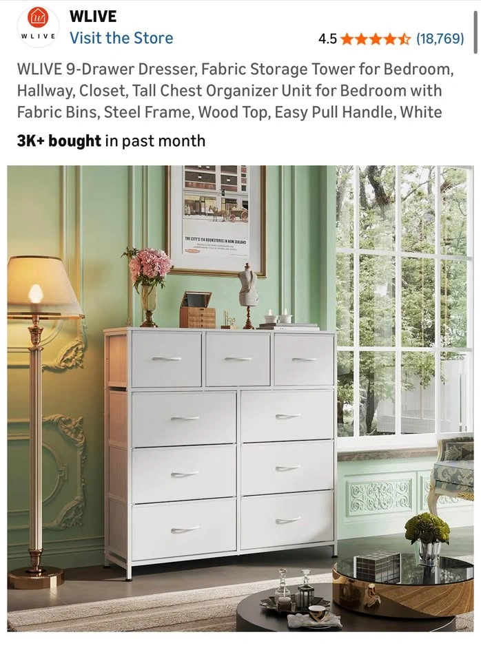 WLIVE 9-Drawer Fabric Dresser Storage Tower - White - photo 2