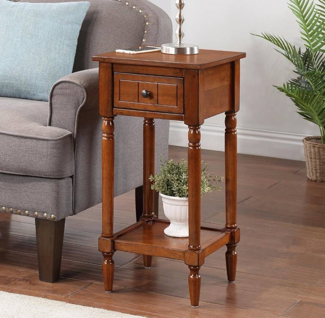 Wood accent table with drawer and shelf