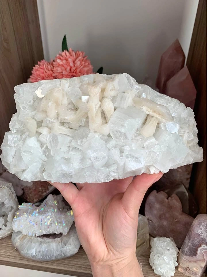 XL 1.4kg Apophyllite Crystal Cluster with Stilbite