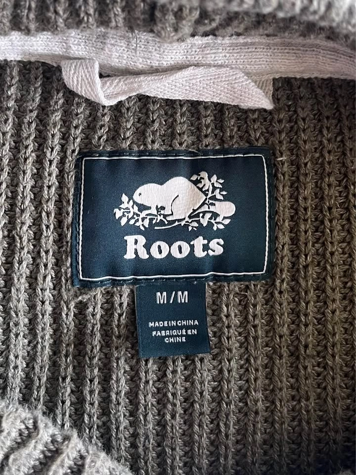 Roots Olive Green Cotton Cable Knit Hoodie - Like New! Mens Medi - photo 2