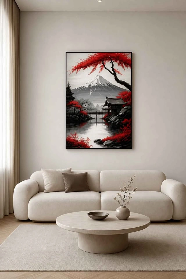 Japanese Landscape Mount Fuji Red Tree Wall Art - photo 2