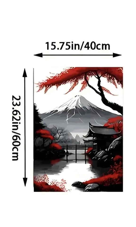 Japanese Landscape Mount Fuji Red Tree Wall Art - photo 3