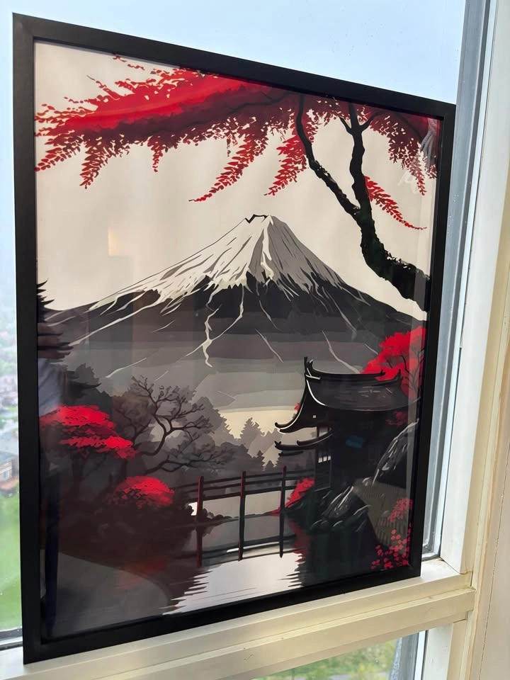 Japanese Landscape Mount Fuji Red Tree Wall Art - photo 5