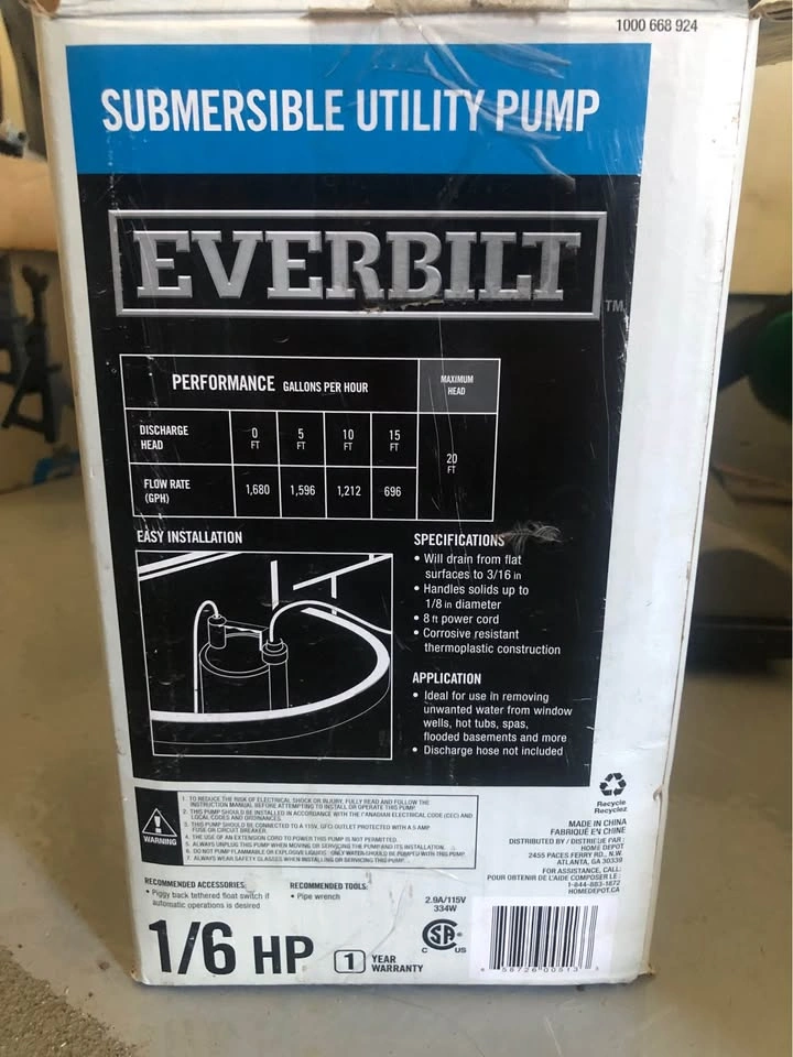 Everbilt 1/6 HP Portable Submersible Utility Pump - photo 4