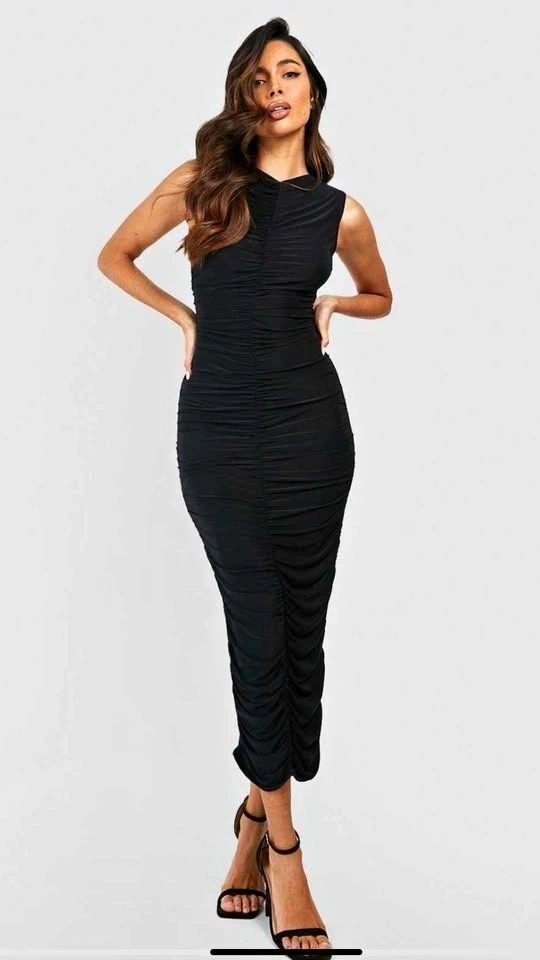 Boohoo Ruched Slinky Maxi Dress