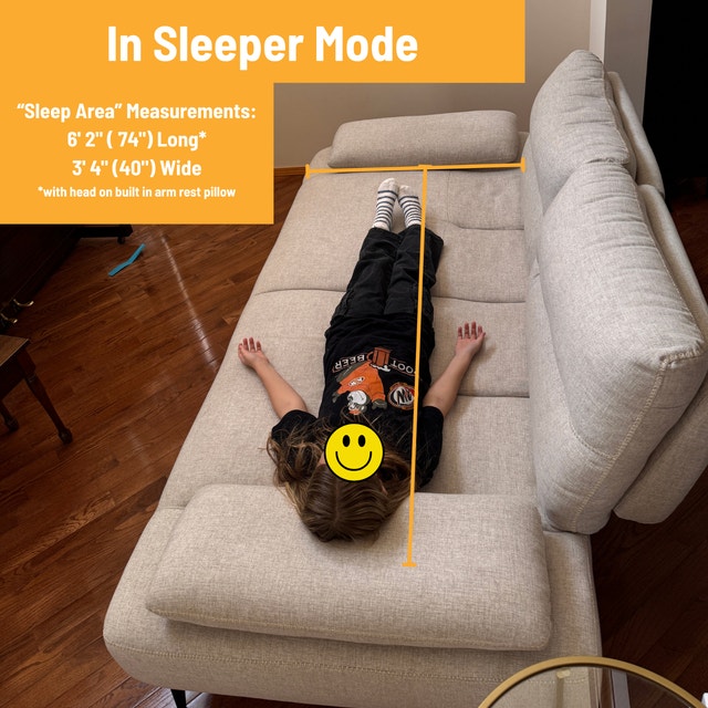 3-Seater Beige Convertible Sofa / Sleeper Couch - photo 4