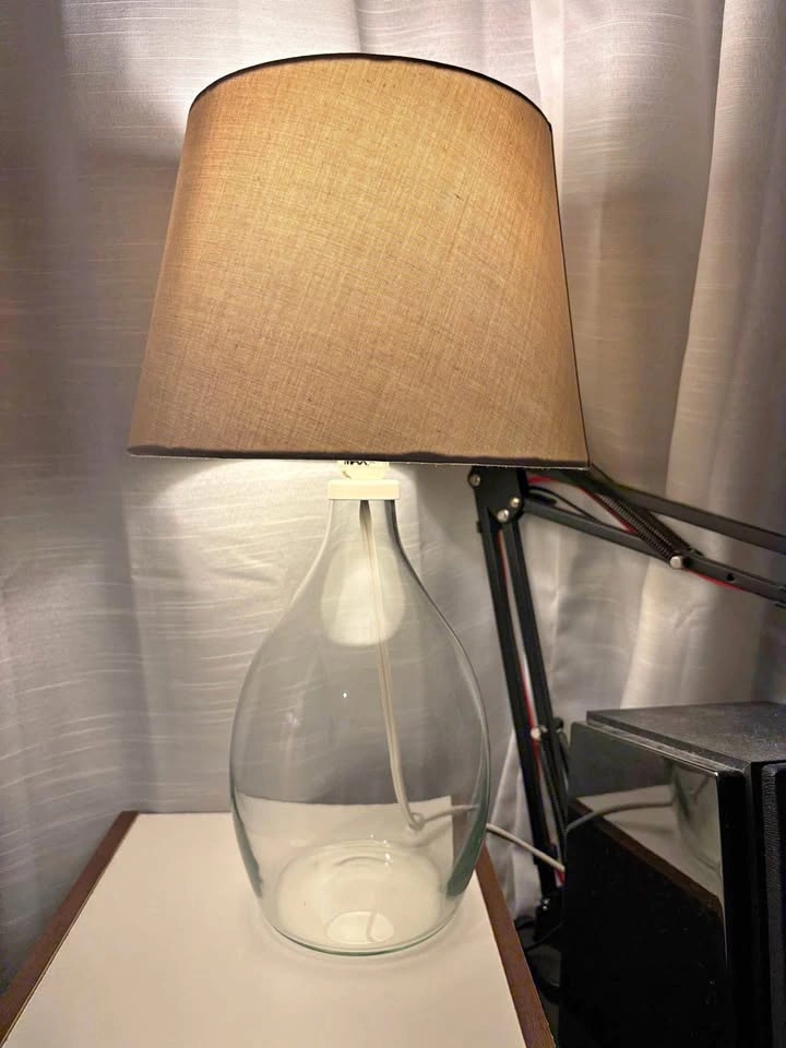 Table Lamp with Glass Base and Fabric Shade