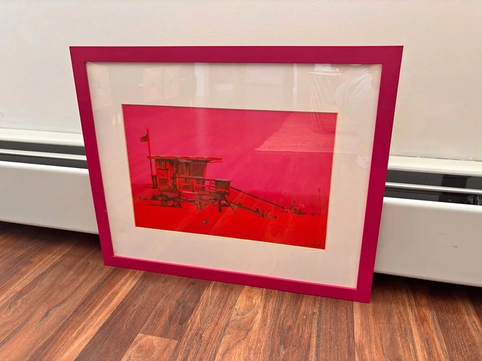 Lifeguard Tower Print in Pink Frame