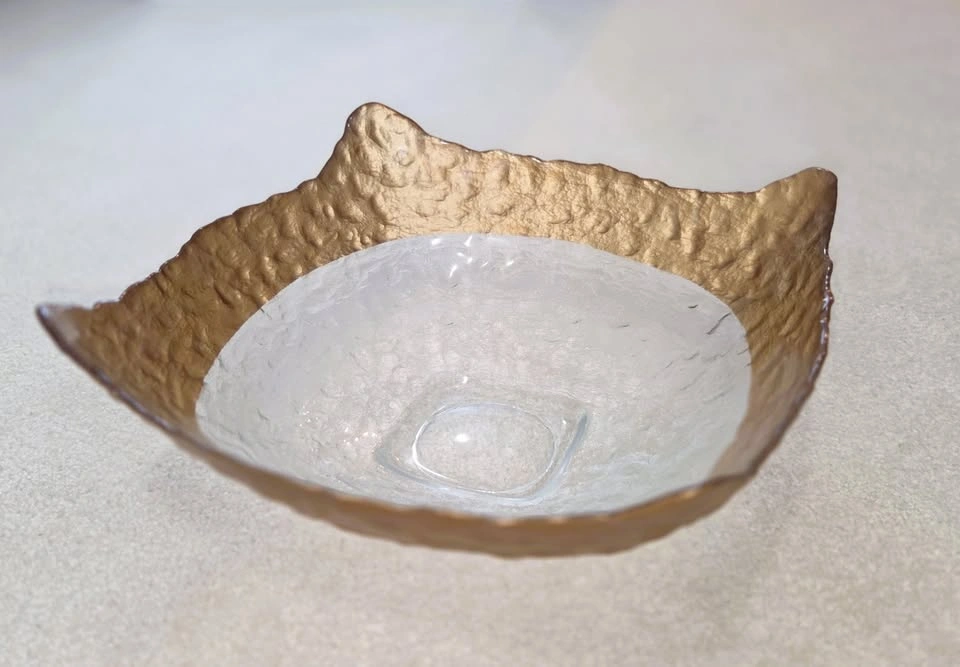 Modern Textured Glass Metallic Gold Accent Decorative Bowl - photo 2
