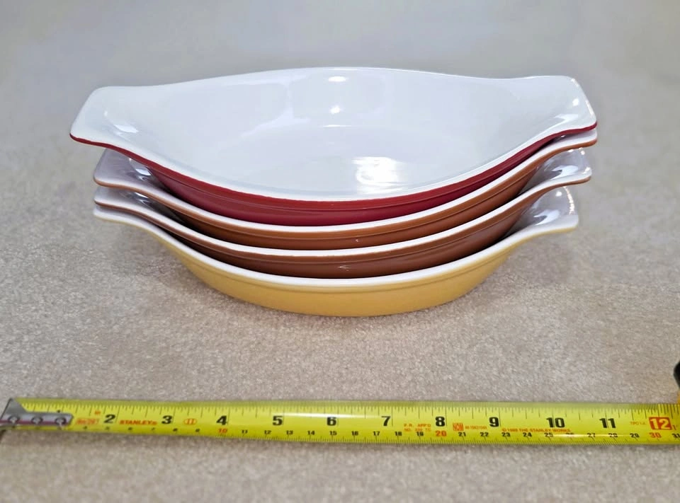 Vintage-Style Colourful Ceramic Au Gratin/Boat Dishes (Set of 4)