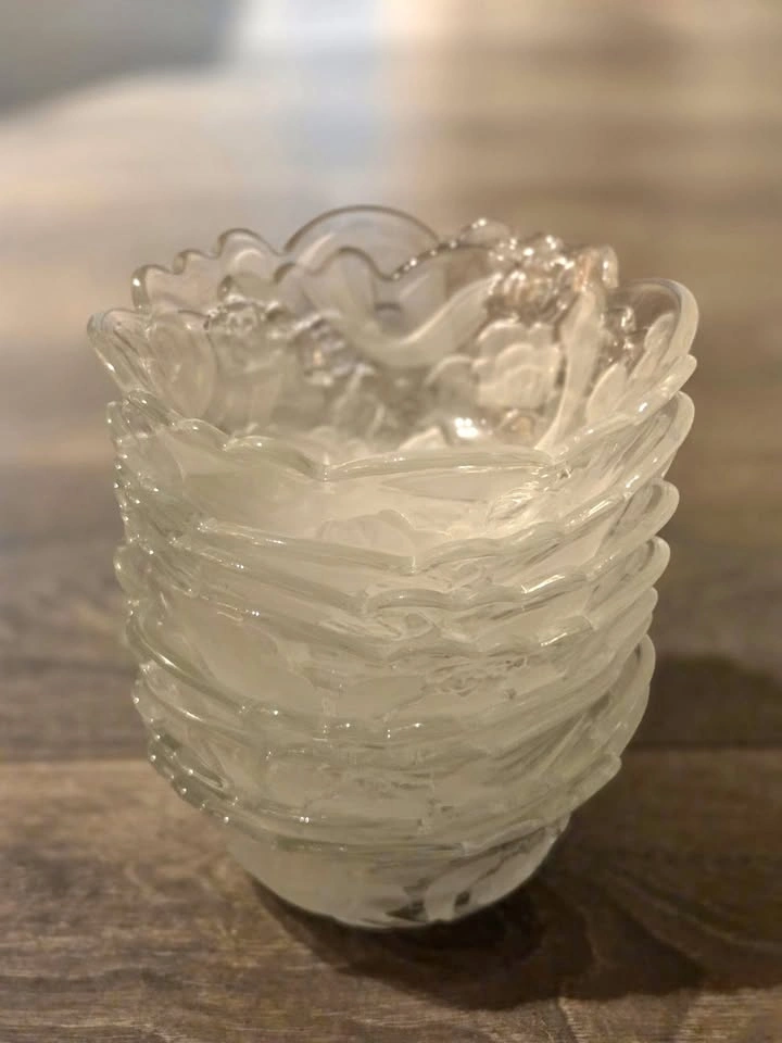 Vintage Frosted & Clear Pressed Glass Dessert Bowls (Set of 8)