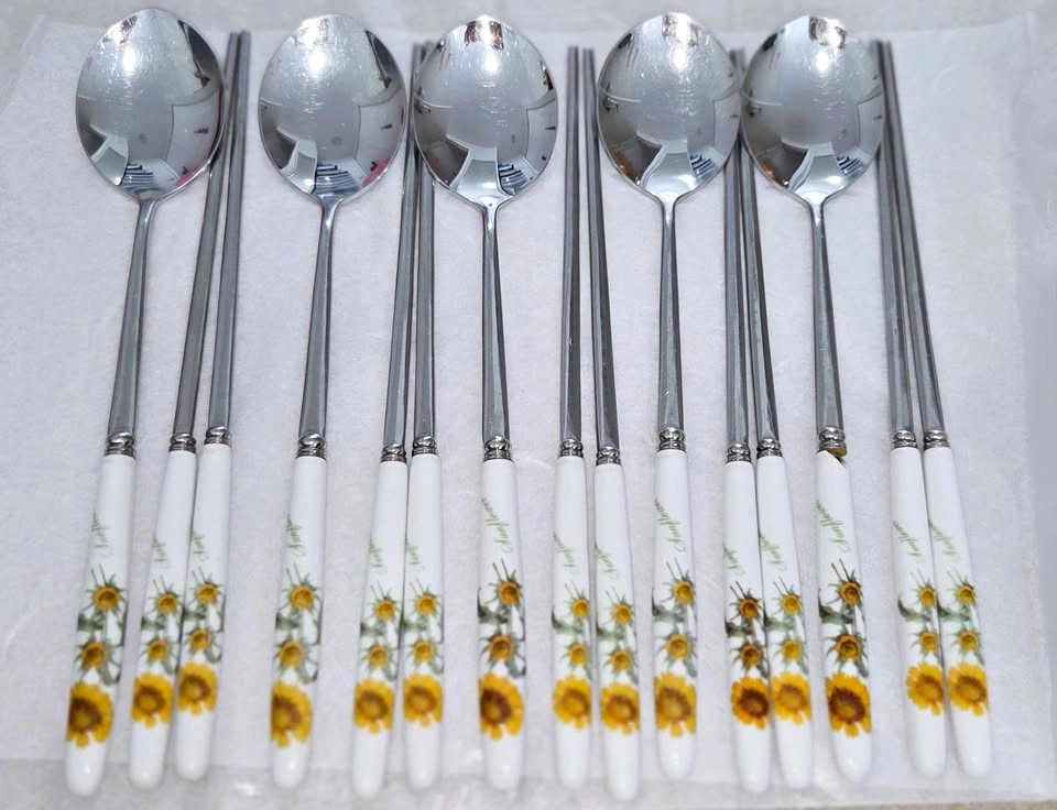 Beautiful 5-Piece Sunflower Korean Sujeo Set (Spoons & Chopstick